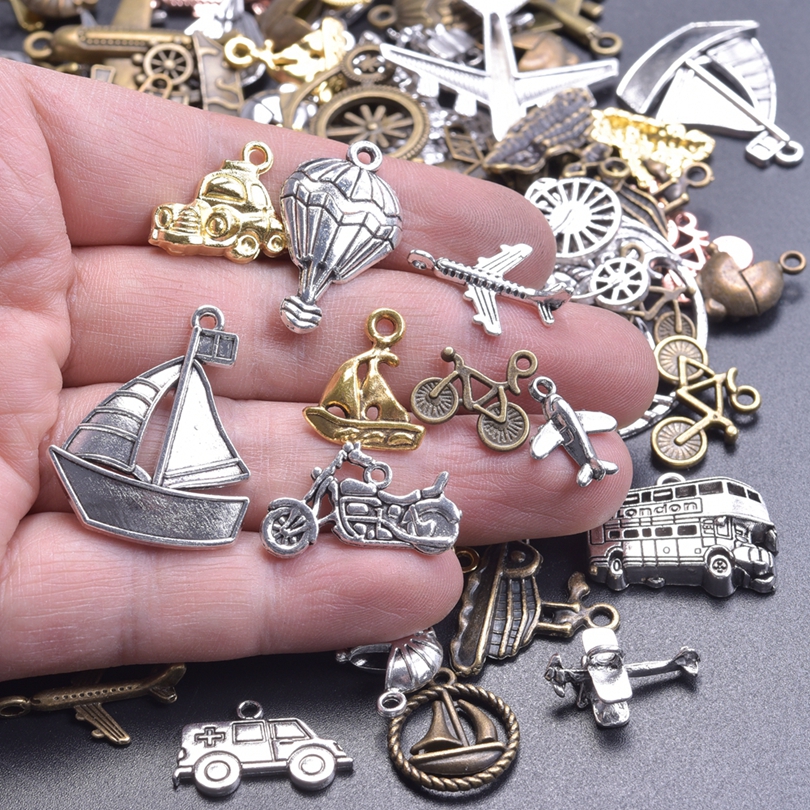 30 Uds. De dijes de animales de nota musical de avión de Metal de colores mezclados para fabricación de joyas, suministros DIY, pendientes, pulseras, accesorios, colgantes: Rosa