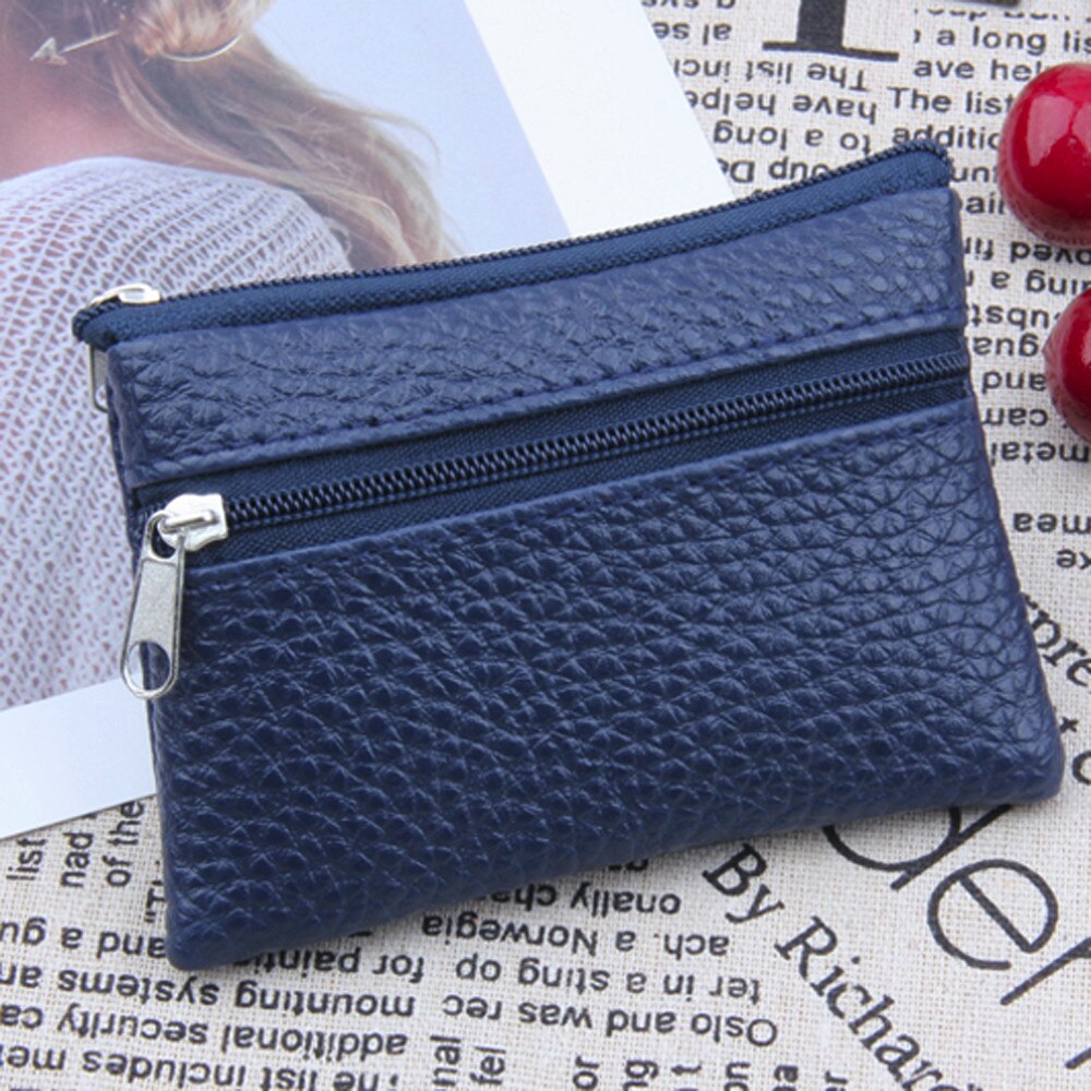 Frauen Männer Leder Brieftasche Multi Funktionale zipper Leder Geldbörse Karte Brieftasche Kleine Brieftasche Kreditkarte Halter Mini Geldbörse Pouch: Dark Blue