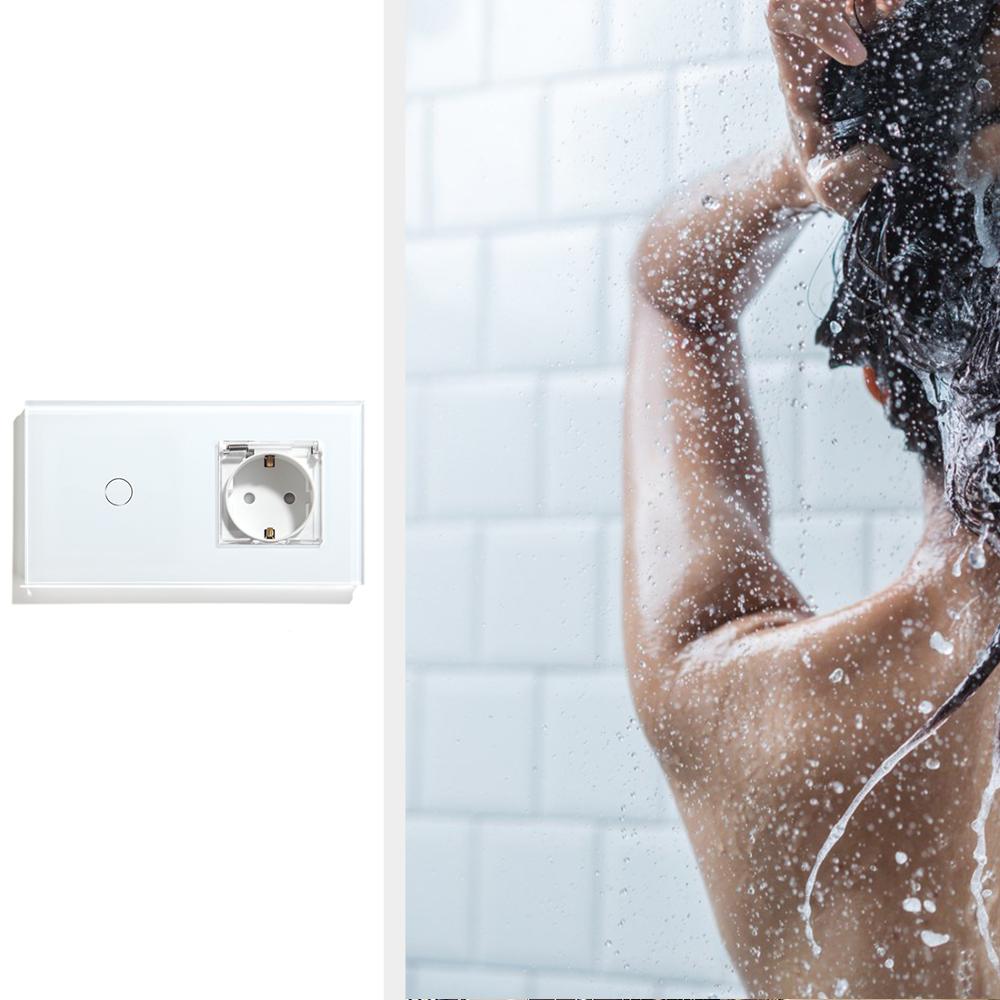 Bseed 1Gang 1Way Touch Light Switch Bathroon Muur Eu Cover Socket Sensor Muur Schalter Outdoor Stopcontacten