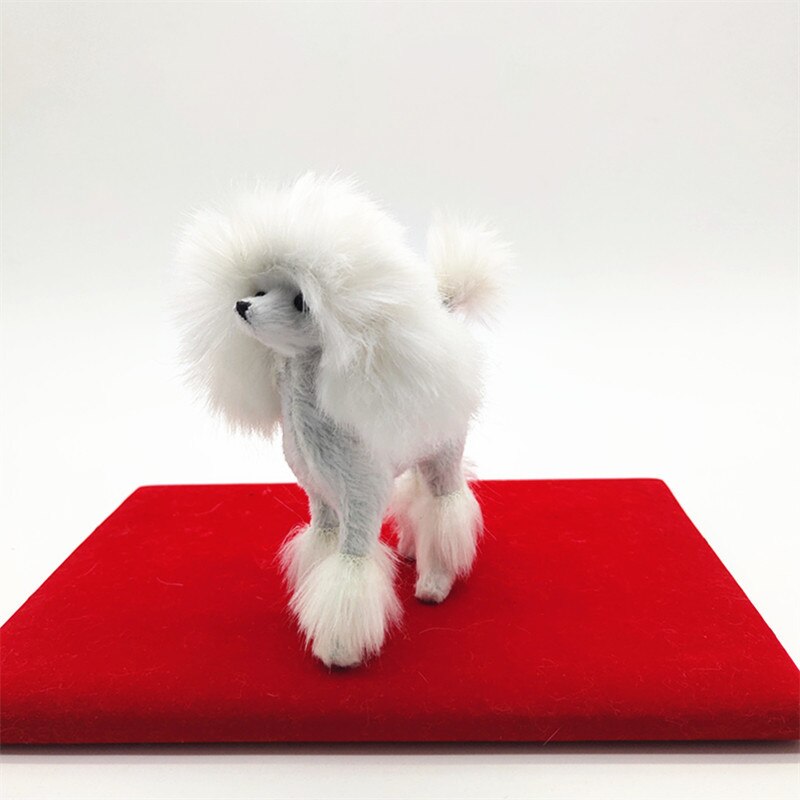 4 Inch Wit Roze Poedel Figuur Simulatie Hond Pluchen Speelgoed Ambachten Home Decoratie Woonkamer Decoratie