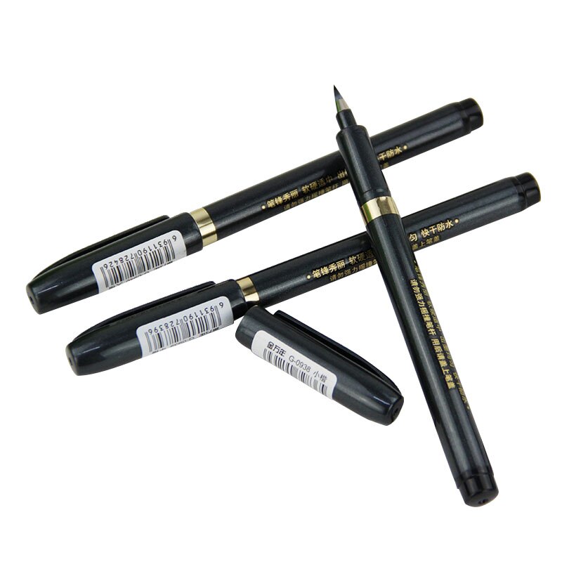 3 Stks/partij Zachte Borstel Kalligrafie Neutrale Pen Multifunctionele Pen Kantoorbenodigdheden Zwart (Maat S M L)
