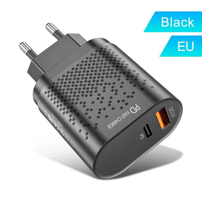 20W USB Type C Plug 3.0 QC PD USB Charger 3A Quik Charge Mobile Phone Charger For iPhone 12 Samsung Xiaomi Fast Wall Chargers: Black EU