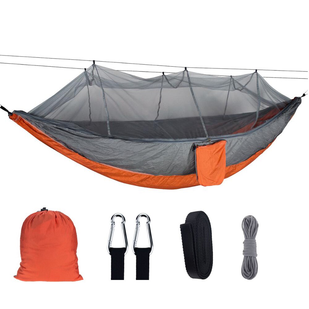 Mosquito Resistant Portable Hanging Tent Outdoor Camping Garden Hammock 1-2 Person Insect Net Strength Sleep Swing: Orange grey