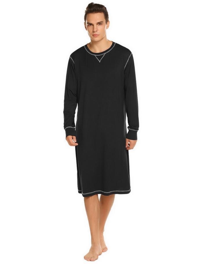 Hommes vêtements de nuit chemise de nuit longue à manches longues léger en vrac décontracté chemises de nuit mâle confortable maison vêtements de nuit grande taille