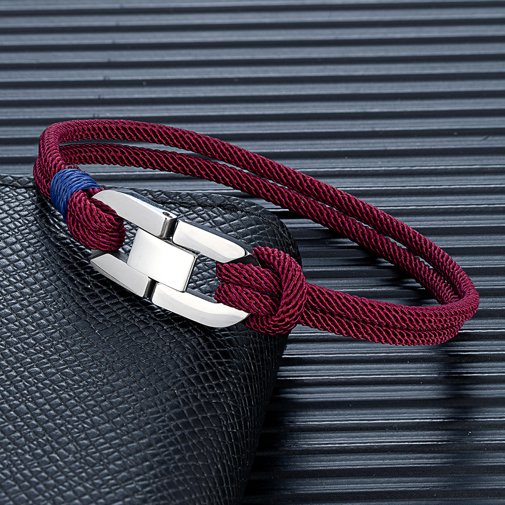 MKENDN Double Strand Braided Rope Bracelet Stainless Steel Cuban U-buckle Bracelets for Men Women Couple Jewelry