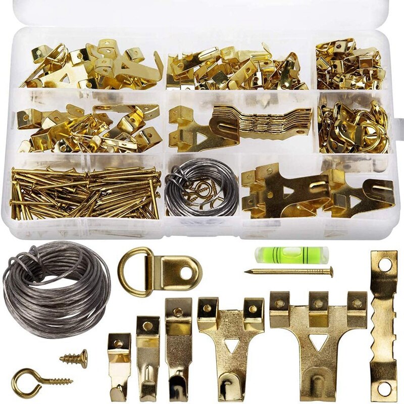 231 Pcs Assorted Picture Frame Hangers with Hooks, Nails, Hanging Wire, Saw Tooth, D Ring, Screw Eyes and Bubble Level: Default Title