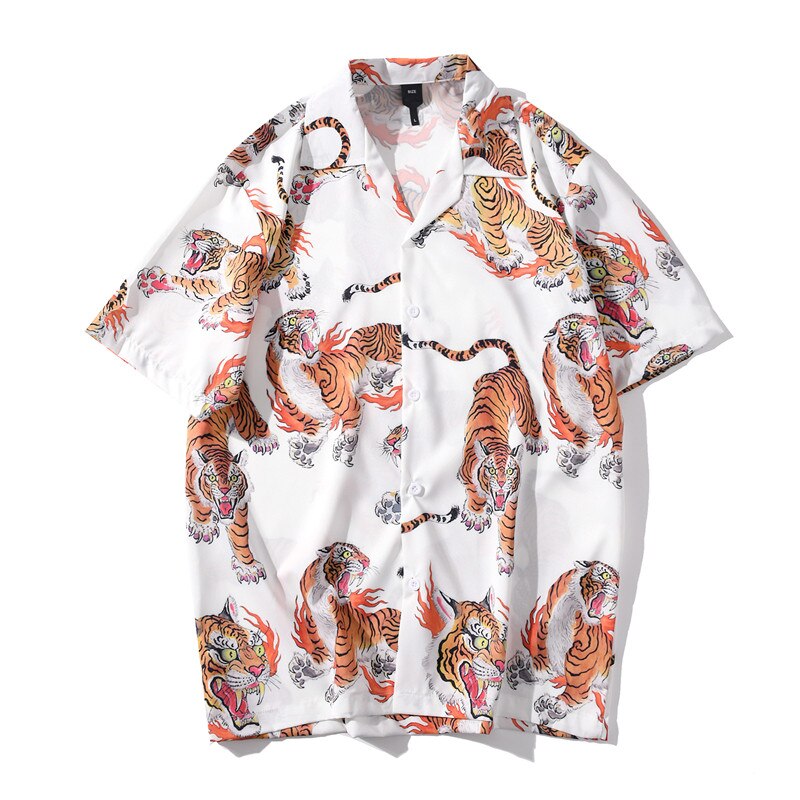 Sommer kortermede skjorter 3d tiger full trykt formell hawaiian beach streetwear harajuku hip hop casual koreanske skjorter: Xxl