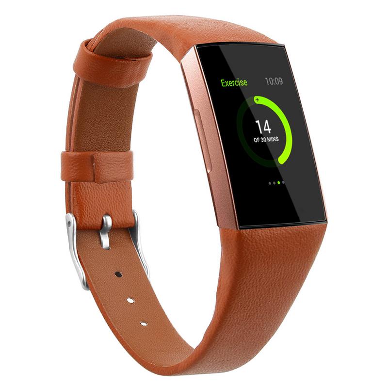 Accessoires de remplacement en cuir de luxe sangles de bracelet pour Fitbit Charge 3 pour femmes hommes: Brown / L