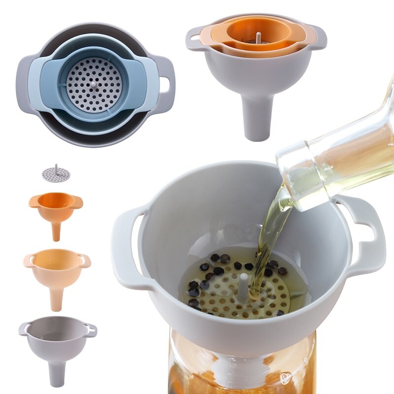4- in -1 trechterset olietrechter zeef keukengereedschap olie water kruiden wijnfles filtertrechter plastic keukenaccessoires