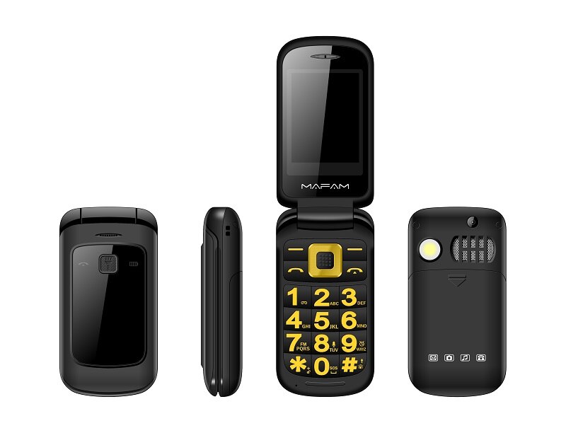 Flip senior mobiele telefoons dock oplader sos oproep snel bellen magisch stemspel groot toetsenbord zaklamp: Standaard / Zwart