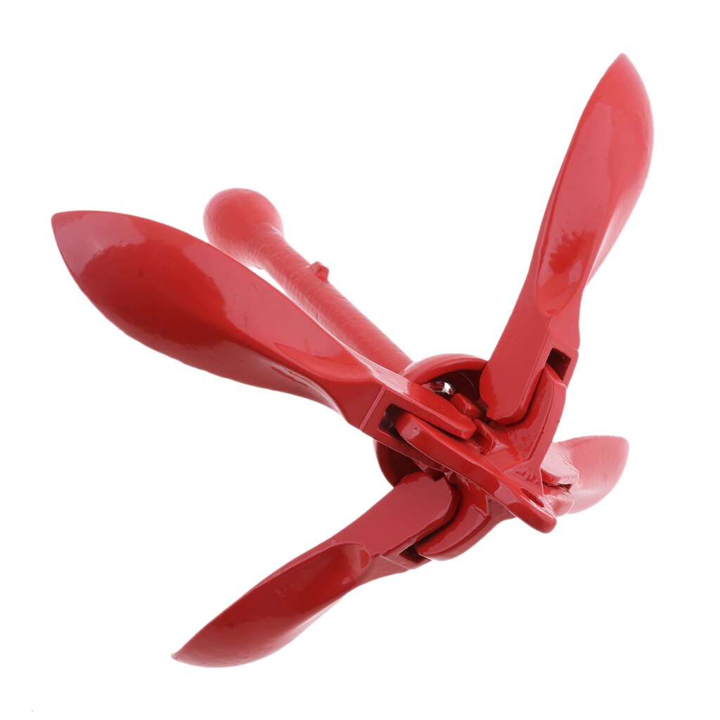 Red Folding Grapnel Boat Anchor System, Heavy Duty Stainless Steel, 3.3 lb / 1.5 kg