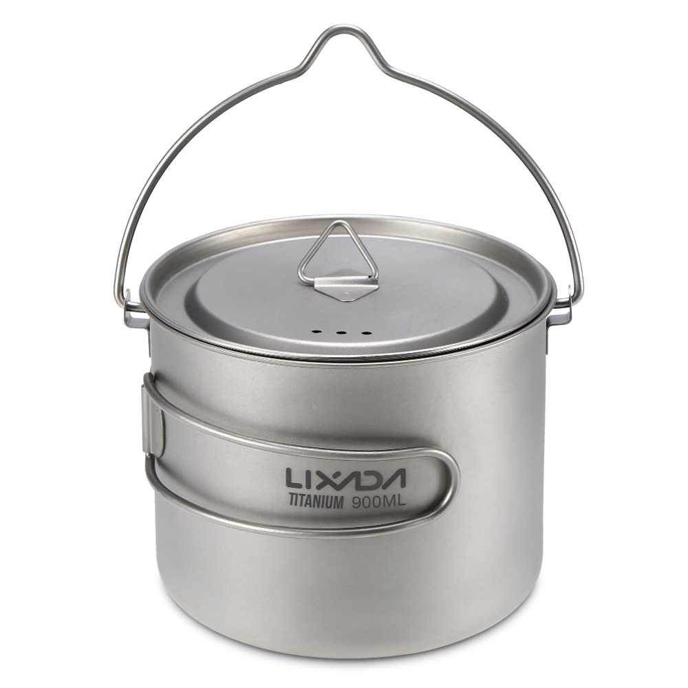 Lixada 900ml Ultralight Titanium Cup Mug Portable Hanging Pot Outdoor Camping Picnic Water Mug Cup Tableware Cookware with Lid: 900ml pot