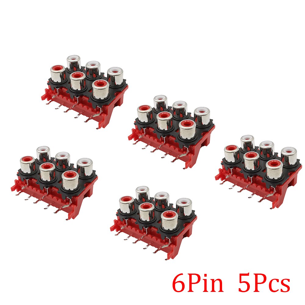 5Pcs/Lot 2/4/6 Hole RCA Female Stereo Audio Jack AV Audio Input Socket Connector Lotus Row Amplifier Interface Signal Connection: 6 Hole Red