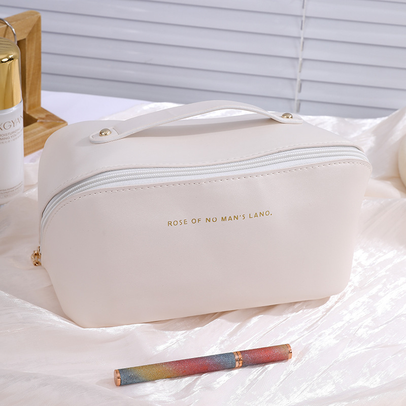 Bolsa de cosméticos para maquillaje, kit de aseo femenino de gran capacidad, estuche de viaje con cremallera, bolsa de almacenamiento, caja organizadora de lujo para mujer: Beige
