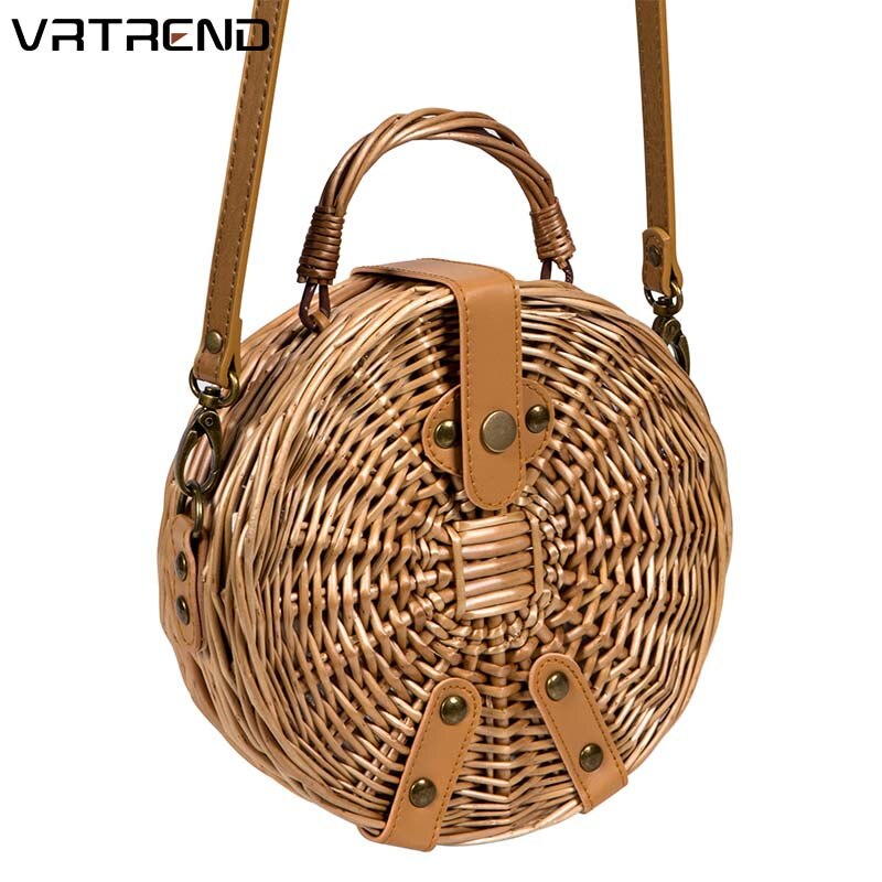 Vietnam Hand Geweven Zak Ronde Rotan Stro Handtas Stijl Strand Ronde Tas Populaire Wicket Vrouwelijke Tote bolsas feminina