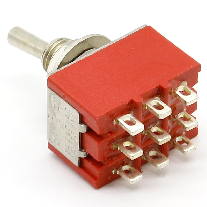 1 pcs Red 9 Pin ON-OFF-ON 3 Position Mini Toggle Switch AC 6A/125V 3A/250V