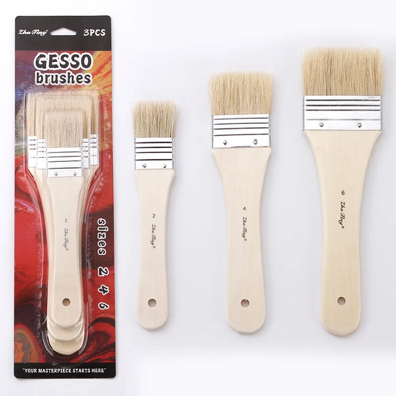 Juego de pinceles de pintura con plantilla, mango de madera de pelo de cerdas, perfecto para manualidades, pintura acuarela, al óleo y acrílica, 3/6/12/18 Uds.