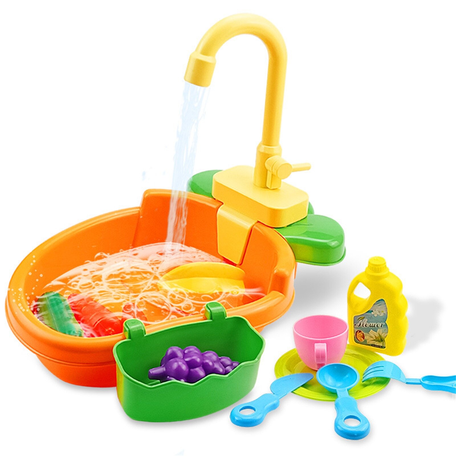 Kitchen Sink Toys with Running Water Playing Kitchen Set Toys Funny Role-playing Simulation Toy Educational for Girls Boys: Orange