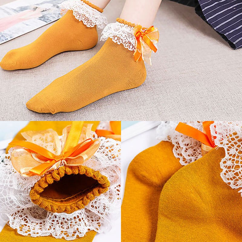 Summer Women Socks Girl Ruffle Sock Cute White Pink Lace Cotton Socks For Girls Lace Ruffle Frilly Ankle Socks