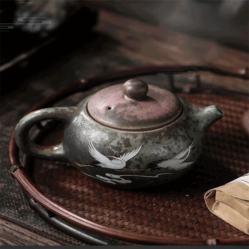 Xishi Keramische Thee Pot Crane Handgemaakte Groene Chinese Thee Pot Retro Keramische Kung Fu Theepot Kleine Pot Enkele Pot Pu'er thee Maker
