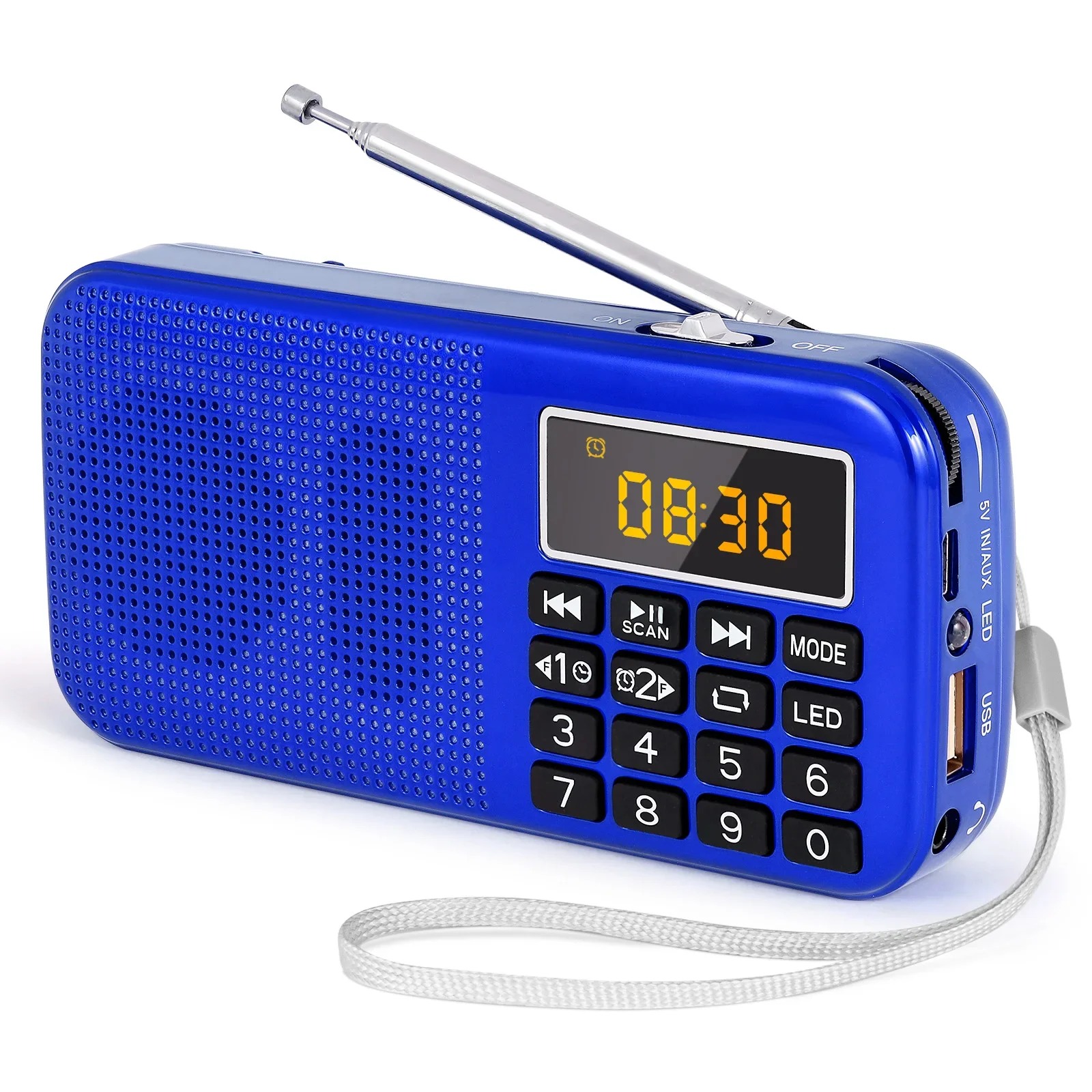Bärbara fm-radioapparater digitalradio led-display uppladdningsbar radio usb/sd/tf/aux-spelare: Svart