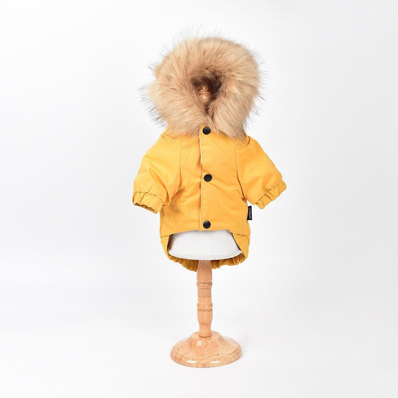 Sweat à capuche avec col en fourrure pour chien, vêtement d'hiver pour animaux de compagnie, petit et moyen gabarit, Chihuahua, carlin, Pitbull: YELLOW / XXL