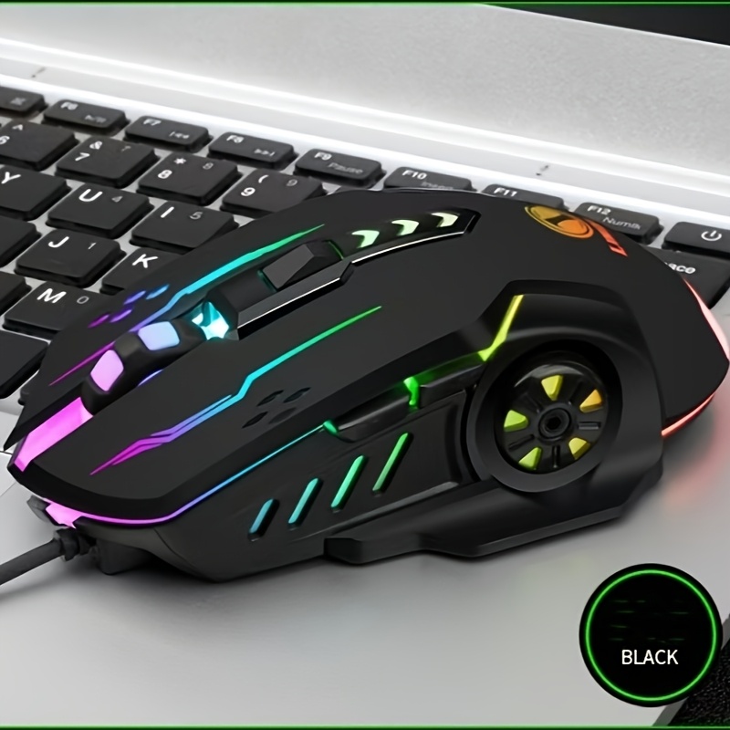 Ergonomic Wired Gaming Mouse with 6D Optical Tracking Vibrant Rainbow LED Lighting &USB-Powered for PC & Laptop - Dynamic: black