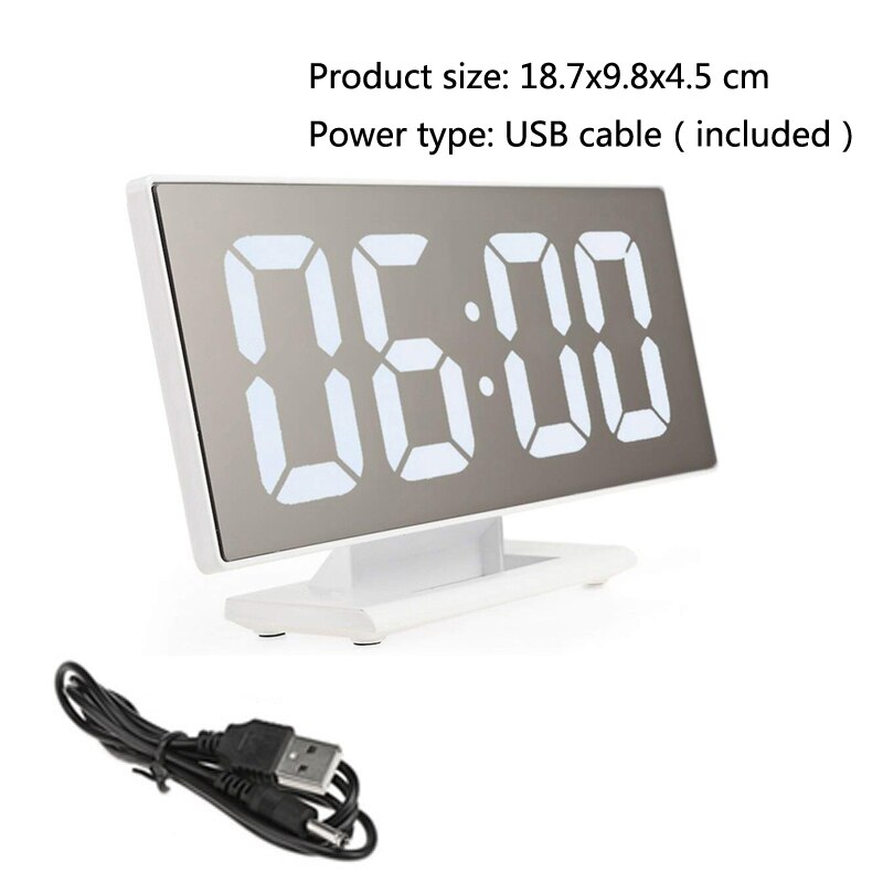 Digital Alarm Clock LED Mirror Electronic Clocks Multifunction Large LCD Display Digital Table Clock with Temperature Calendar: White White