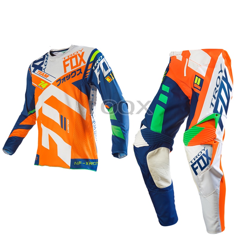 Troy Fox 360 Divizion Gear Set Motocross Motorbike MX Dirt Bike Mountain Bicycle Offroad Suit Racing Mens Kits: Jersey L Pant 34 / Orange