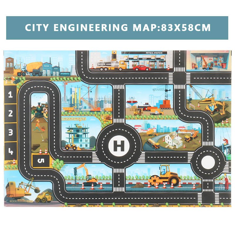 Nuovo 130X100 CM Nordic giocattolo neve tappeti per auto mappa giochi per bambini coperta di zona pad urban road map gioco pieghevole costruzione di parcheggio: ENGIENNRING 83x58