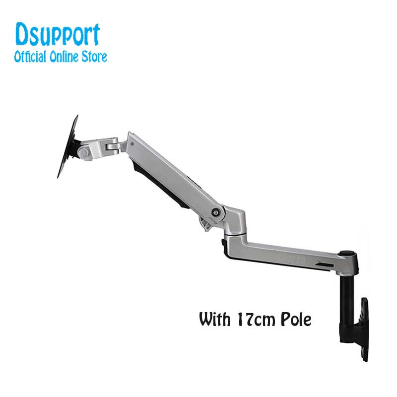 XSJ8012W-300 Wall Mount Full Motion Monitor Mount Arm Aluminum Mechanical Spring Arm Monitor Holder Support: Siliver-17cm pole