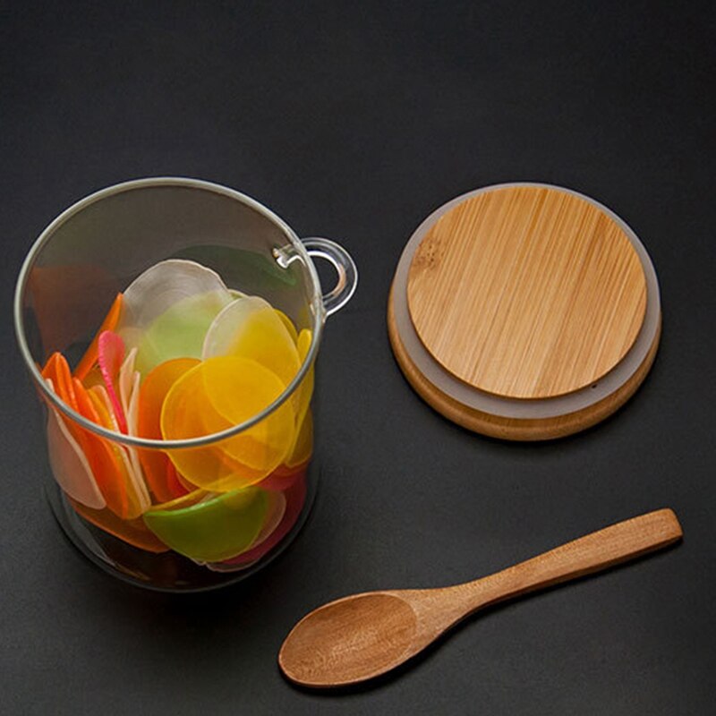 Glass Food Airtight Canister Castor Wooden Twist Lid Kitchen Candy Storage Tank Jar Bamboo Food Container with Wooden Spoon