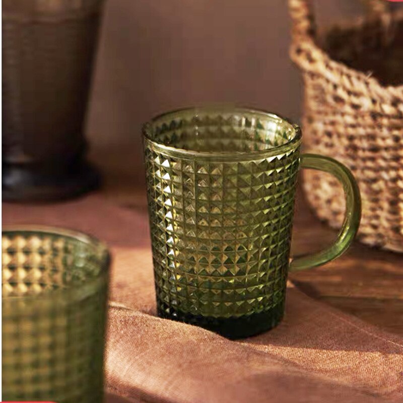 Tasse à café et soucoupe Vintage en verre gaufré de 250ml, verres à vin vert foncé, tasse à thé rétro, verres pour Bar à la maison, assiette ronde