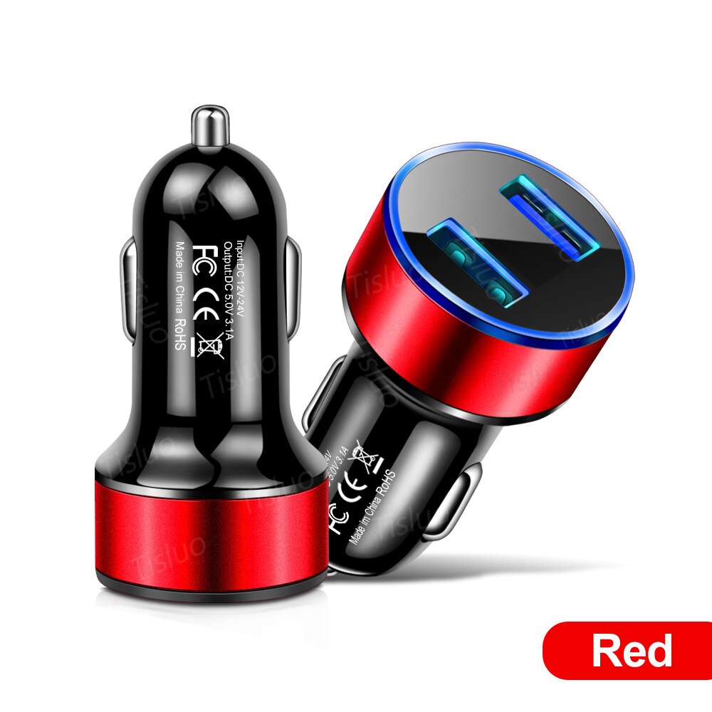 3.1A Autolader Met Led Display Fast Charger Voor Iphone 8 X Xr Xiaomi Samsung S10 Huawei Tablet Moblie Telefoon usb Auto-Opladers: Red(3.1A)