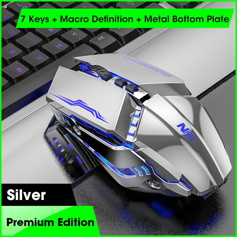 Ergonomic Wired Gaming Mouse LED 3200 DPI USB Computer Mouse Gamer Mice G10 Silent Mause With Backlight Cable For PC Laptop: Sliver Premium