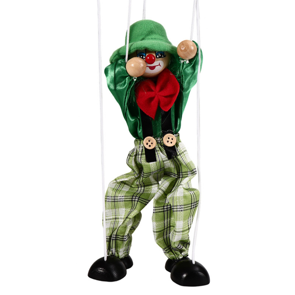 Clown Hand Marionette Puppet Toys Children's Wooden Colorful Marionette Puppet Doll Parent-Child Interactive Toys: Green