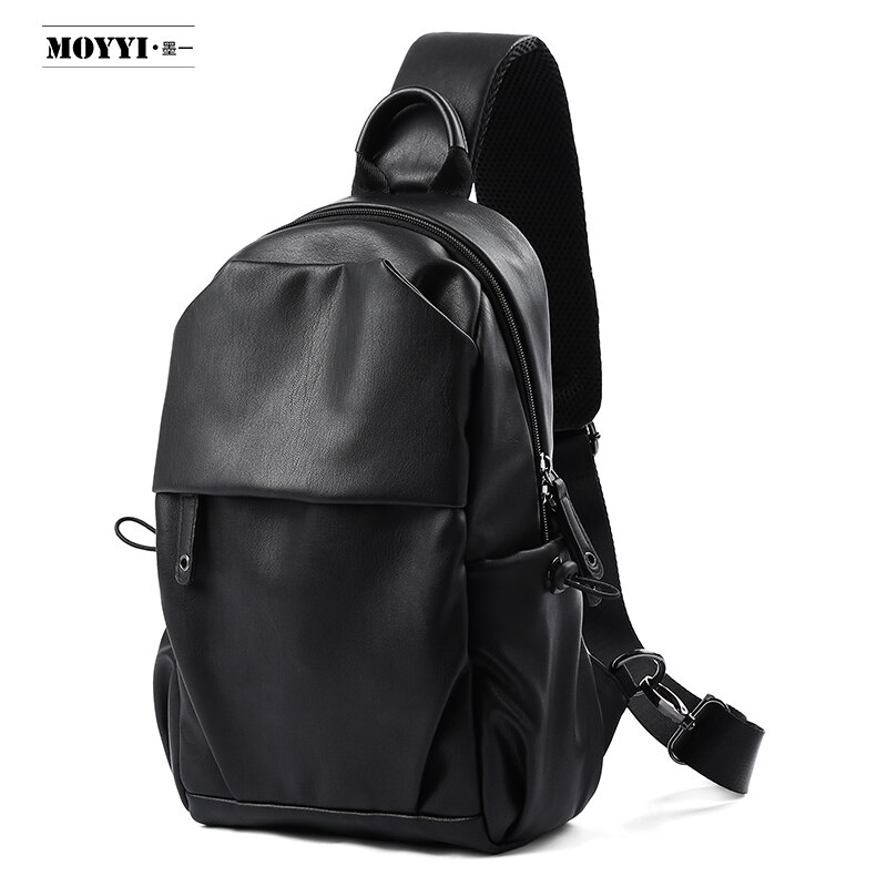 Moyyi multifunctionele crossbody tassen heren borsttas korte reis messengers 7 zakken waterafstotende schoudertas voor mannen voor de winter: Zwart leer