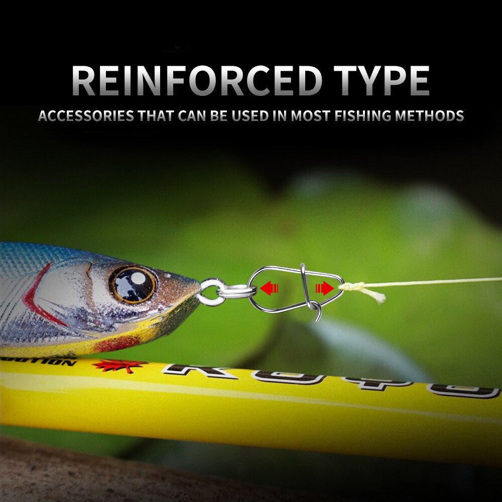 FISH KING 100pcs Stainless Steel Fishing Connector Fast Clip Lock Snap Swivel Solid Rings Safety Snaps Fishing Hook Tool Snap