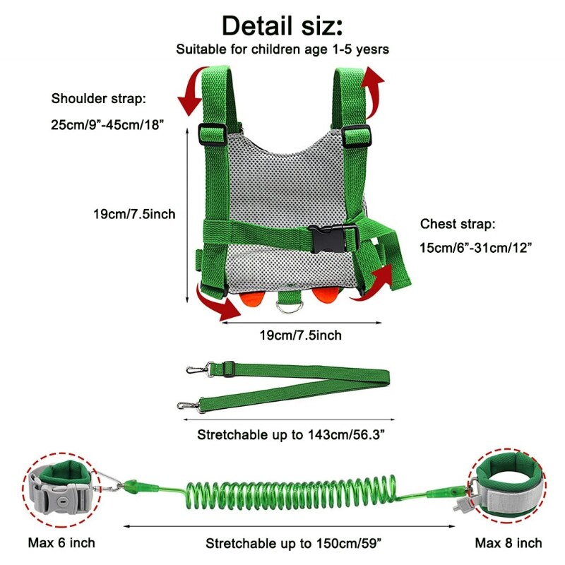 066B Kids Safety Harness Child Leash Anti Lost Wrist Link Baby Safety Harness Strap