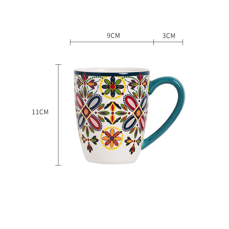 Ceramic Retro Dinnerware Bohemia Dinner Set 11inch Large Dessert Steak Plate 380ml Milk Coffee Mug 6inch Salad Bowl: 380ml cup