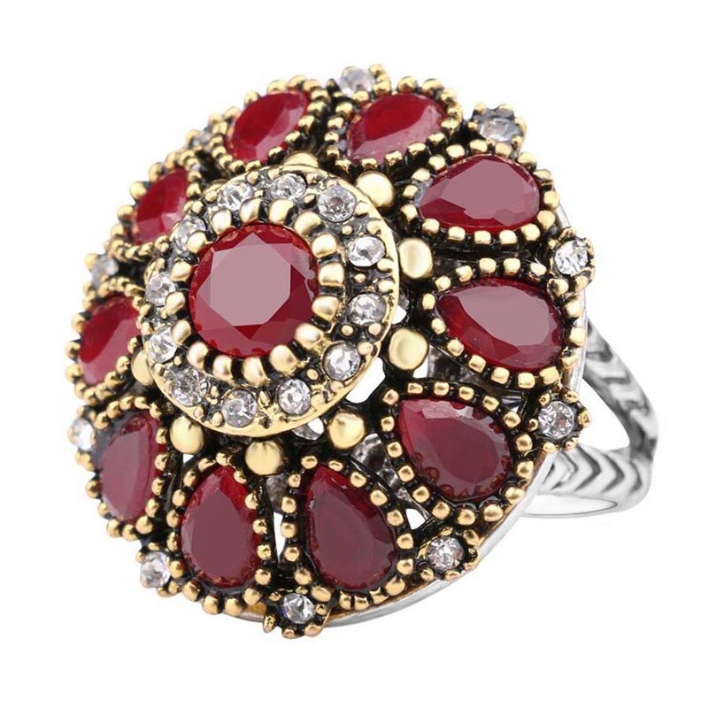 Luksus krystal blomster ring til kvinder smykker ringe kvinde vintage vielsesring kvinder dam retro fest ring: 7 / Rød