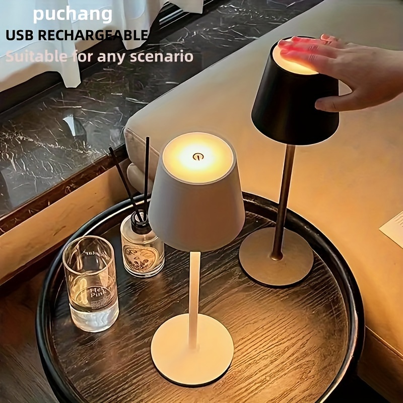 Led-skrivebordslampe med touchfunktion, natlampe med usb-genopladelig touchfunktion, led-bordlamper med 3 niveauer, dæmpbar, trådløs til værelse, arbejdsværelse, kontor, bar