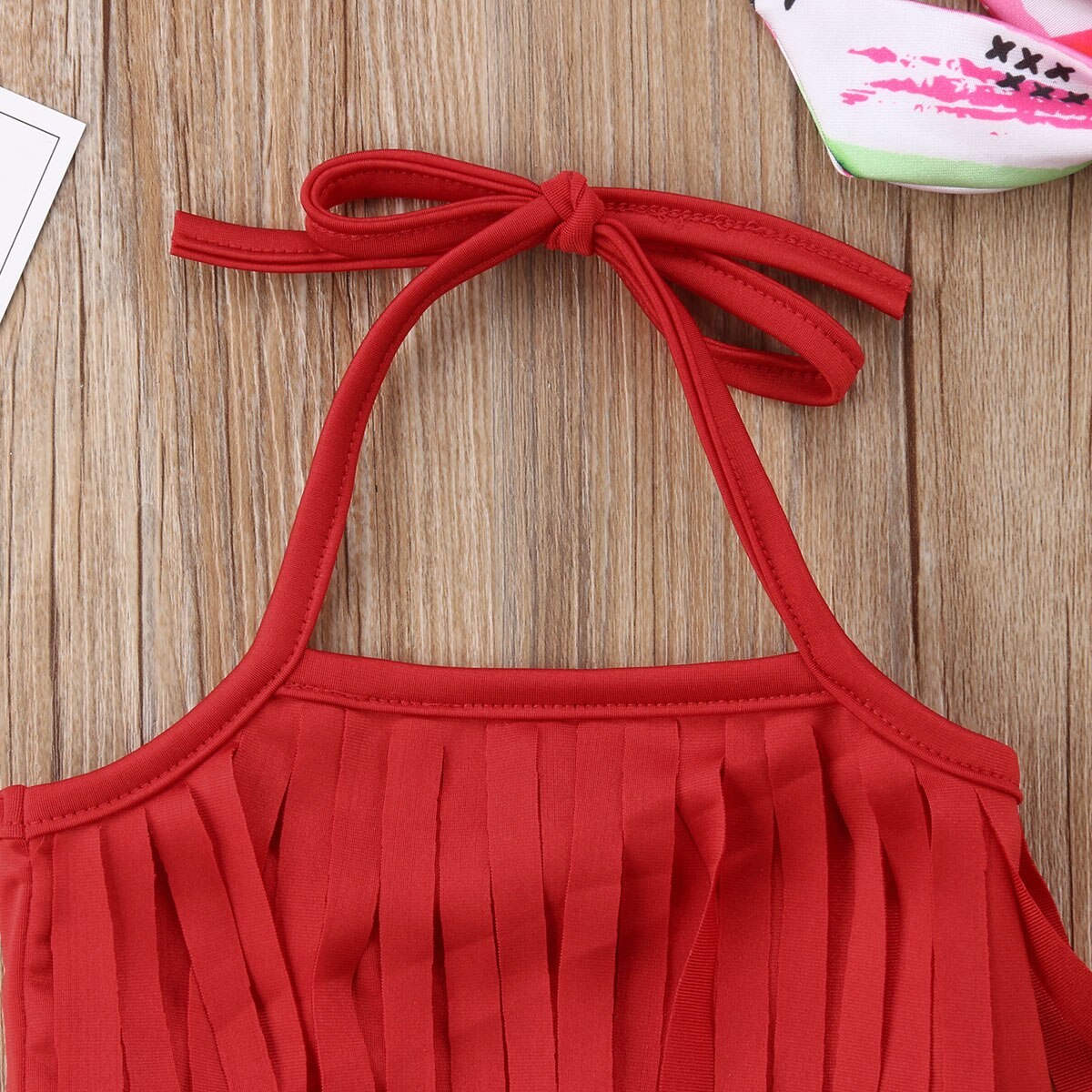 3 piezas sandía estampado Tassel Bikini traje de baño para niña