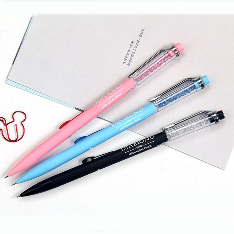 Lápiz mecánico de cristal para chicas, lápiz mecánico de diamante como útiles escolares de escritura de oficina 5 unids/lote