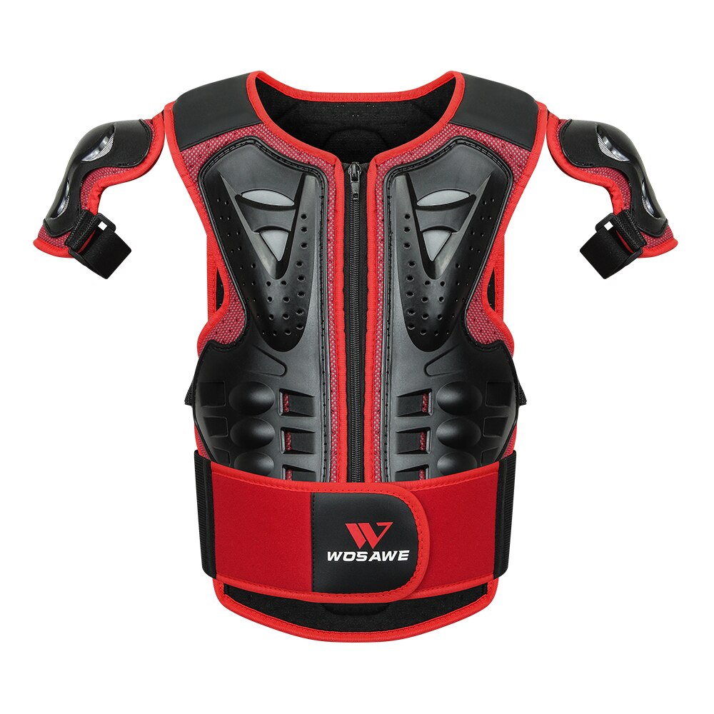 Wosawe Kinderen Elleboog En Kniebeschermers Armor Jacket Fietsen Bescherming Gear Mtb Kniebeschermers 5Pcs Set: Vest Red