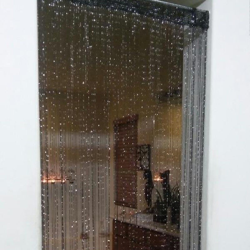 Tira de borlas con purpurina para cortina, divisor de Panel de cristal para puerta, ventana, cortina decorativa, 100cm x 200cm: Black