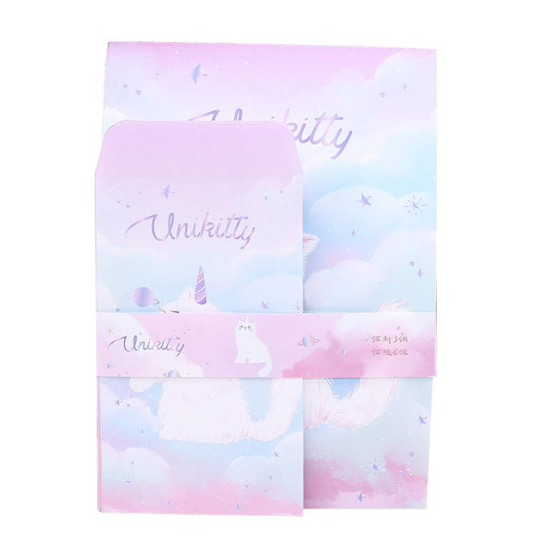 3 enveloppes + 6 lettres en papier, Kawaii, licorne chat, papeterie coréenne, fournitures scolaires et de bureau, enveloppe décorative de mariage