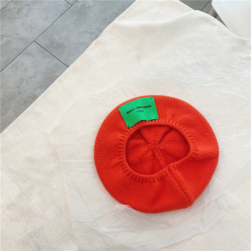 Sombrero de lana para niños, gorros de lana para bebés con patrones de letras, gorro estilo boina, cálido, para otoño e invierno, de 2 a 8 años,: Naranja