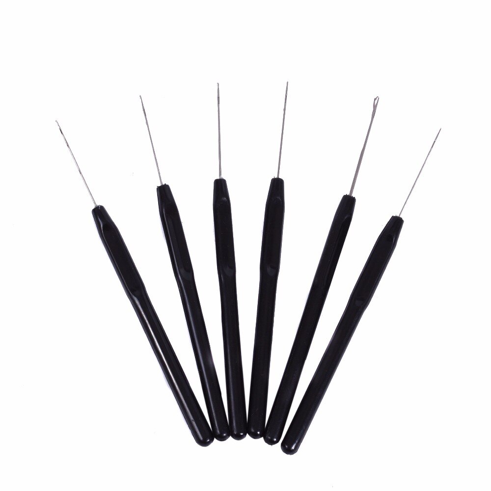 12 Stuks Zwart Plastic Handvat Haak Naald Threader Lus Trekken Naald Voor Micro Hair Extensions Gereedschappen