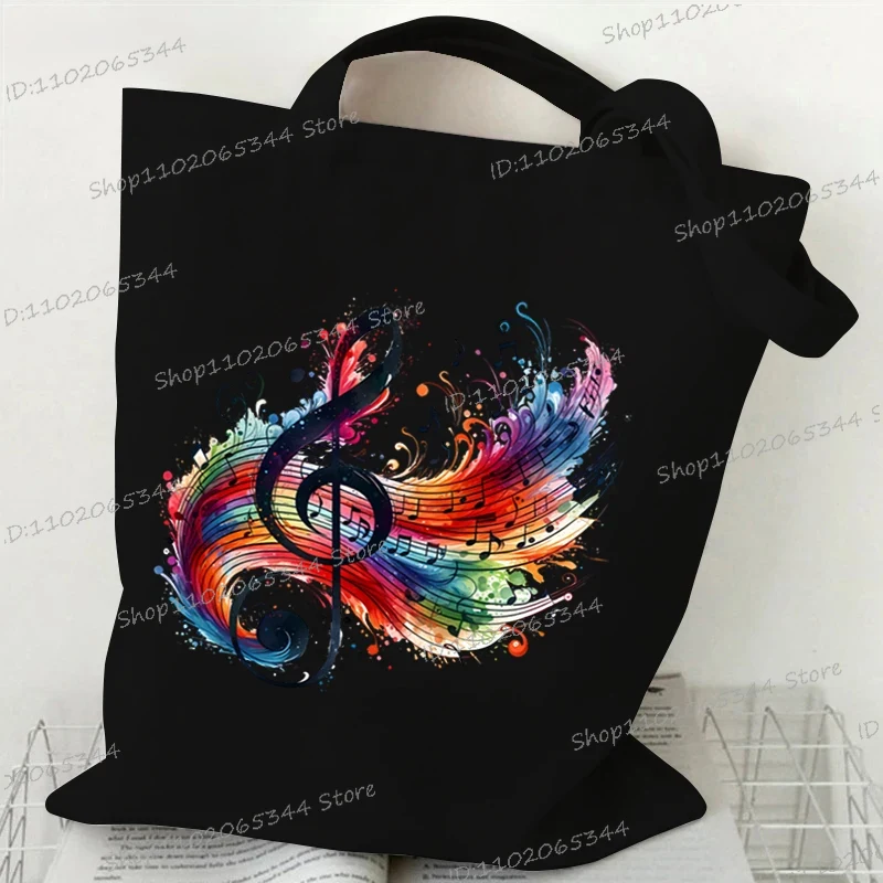 Dameshandtassen met muzieknotatie, canvas tas, grappige aquarel muzieknoot schoudertas voor tieners, zijtas voor dames: Beige
